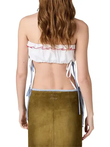 Miu Miu Women's Embroidered Poplin Bandeau Top - White - Size 6 | Thumbnail 3 Miu Miu Women's Embroidered Poplin Bandeau Top - White - Size 6 | Thumbnail 3