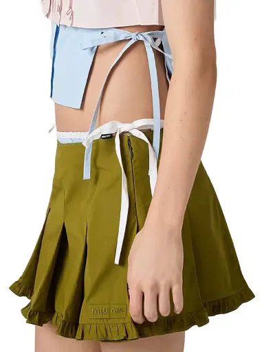 Miu Miu Women's Poplin Pleated Miniskirt - Green - Size 4 | Thumbnail 4 Miu Miu Women's Poplin Pleated Miniskirt - Green - Size 4 | Thumbnail 4