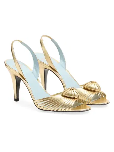 Valentino Garavani Women's Coeur Royal 85MM Sandals in Laminated Nappa Leather - Antique Brass | Thumbnail 2 Valentino Garavani Women's Coeur Royal 85MM Sandals in Laminated Nappa Leather - Antique Brass | Thumbnail 2