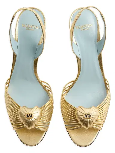 Valentino Garavani Women's Coeur Royal 85MM Sandals in Laminated Nappa Leather - Antique Brass | Thumbnail 4 Valentino Garavani Women's Coeur Royal 85MM Sandals in Laminated Nappa Leather - Antique Brass | Thumbnail 4