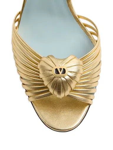 Valentino Garavani Women's Coeur Royal 85MM Sandals in Laminated Nappa Leather - Antique Brass | Thumbnail 5 Valentino Garavani Women's Coeur Royal 85MM Sandals in Laminated Nappa Leather - Antique Brass | Thumbnail 5