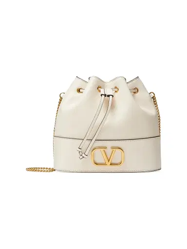 Valentino Garavani Women's Mini VLogo Signature Bucket Bag in Nappa Leather - Light | Thumbnail 1 Valentino Garavani Women's Mini VLogo Signature Bucket Bag in Nappa Leather - Light | Thumbnail 1