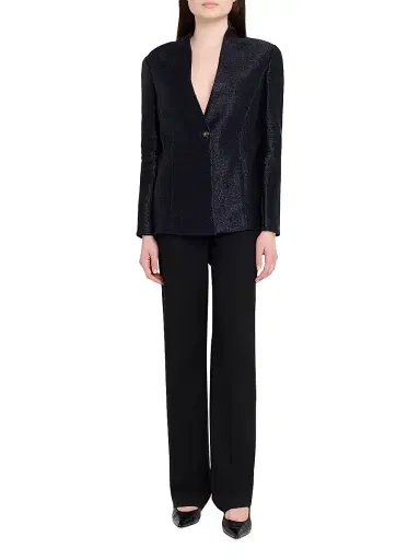 Giorgio Armani Women's Metallic Woven Collarless Single-Breasted Jacket | Thumbnail 2 Giorgio Armani Women's Metallic Woven Collarless Single-Breasted Jacket | Thumbnail 2
