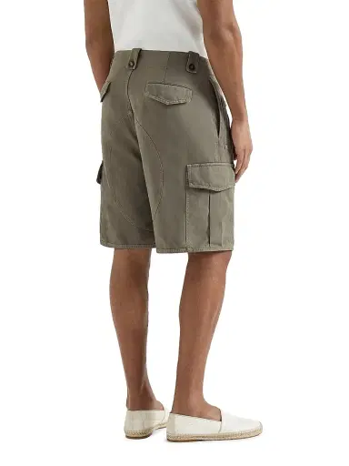Brunello Cucinelli Men's Garment Dyed Bermuda Shorts in Cotton and Linen Canvas - Military | Thumbnail 3 Brunello Cucinelli Men's Garment Dyed Bermuda Shorts in Cotton and Linen Canvas - Military | Thumbnail 3