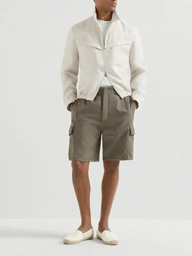 Brunello Cucinelli Men's Garment Dyed Bermuda Shorts in Cotton and Linen Canvas - Military | Thumbnail 6 Brunello Cucinelli Men's Garment Dyed Bermuda Shorts in Cotton and Linen Canvas - Military | Thumbnail 6