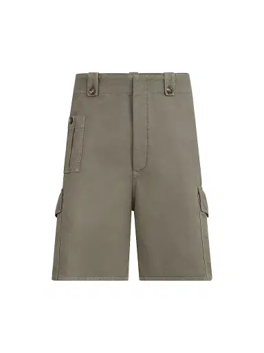 Brunello Cucinelli Men's Garment Dyed Bermuda Shorts in Cotton and Linen Canvas - Military | Thumbnail 1 Brunello Cucinelli Men's Garment Dyed Bermuda Shorts in Cotton and Linen Canvas - Military | Thumbnail 1