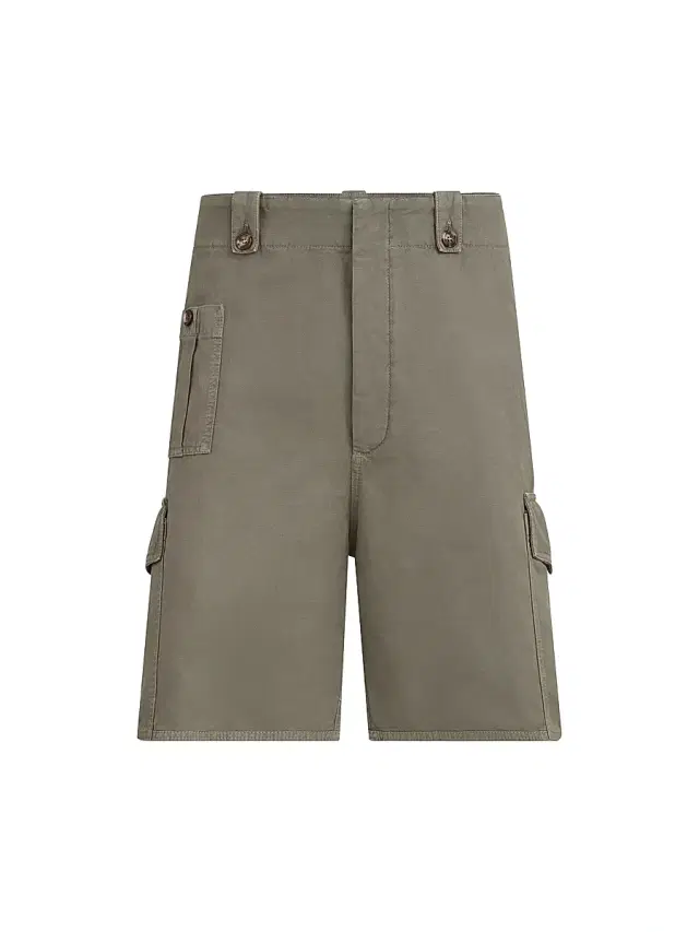 Men's Garment Dyed Bermuda Shorts in Cotton and Linen Canvas - Military Men's Garment Dyed Bermuda Shorts in Cotton and Linen Canvas - Military
