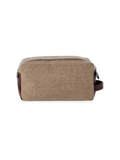 Brunello Cucinelli Women's Water Resistant Canvas and Burnished Calfskin Beauty Case with Double Zipper | Thumbnail 3 Brunello Cucinelli Women's Water Resistant Canvas and Burnished Calfskin Beauty Case with Double Zipper | Thumbnail 3