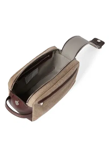Brunello Cucinelli Women's Water Resistant Canvas and Burnished Calfskin Beauty Case with Double Zipper | Thumbnail 5 Brunello Cucinelli Women's Water Resistant Canvas and Burnished Calfskin Beauty Case with Double Zipper | Thumbnail 5