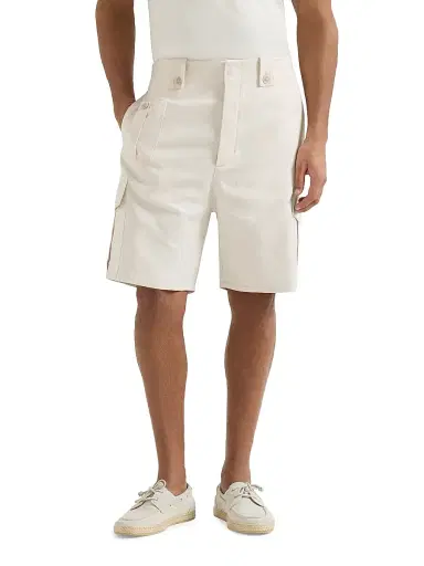 Brunello Cucinelli Men's Cotton and Linen Canvas Bermuda Shorts - White | Thumbnail 2 Brunello Cucinelli Men's Cotton and Linen Canvas Bermuda Shorts - White | Thumbnail 2