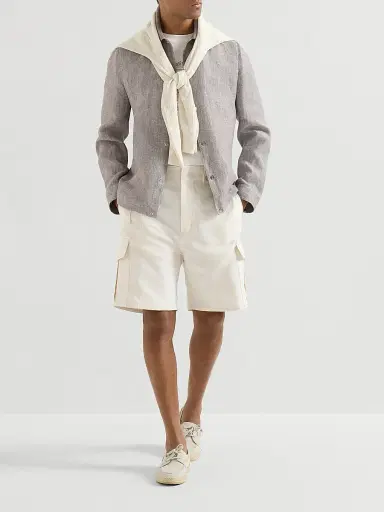Brunello Cucinelli Men's Cotton and Linen Canvas Bermuda Shorts - White | Thumbnail 6 Brunello Cucinelli Men's Cotton and Linen Canvas Bermuda Shorts - White | Thumbnail 6