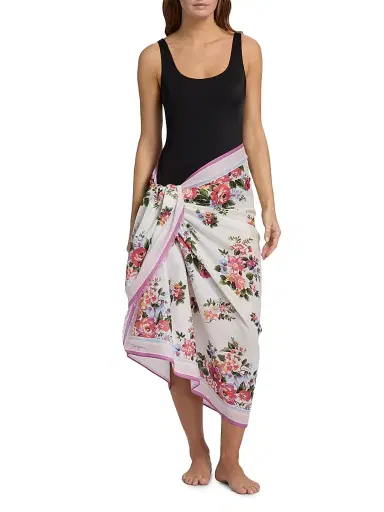 Dolce & Gabbana Women's Floral Bouquet Cotton Pareo - Fiorellini Bianco | Thumbnail 2 Dolce & Gabbana Women's Floral Bouquet Cotton Pareo - Fiorellini Bianco | Thumbnail 2