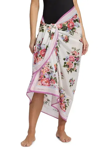 Dolce & Gabbana Women's Floral Bouquet Cotton Pareo - Fiorellini Bianco | Thumbnail 3 Dolce & Gabbana Women's Floral Bouquet Cotton Pareo - Fiorellini Bianco | Thumbnail 3