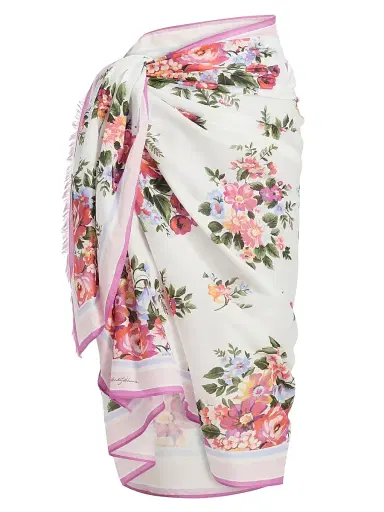 Dolce & Gabbana Women's Floral Bouquet Cotton Pareo - Fiorellini Bianco | Thumbnail 1 Dolce & Gabbana Women's Floral Bouquet Cotton Pareo - Fiorellini Bianco | Thumbnail 1
