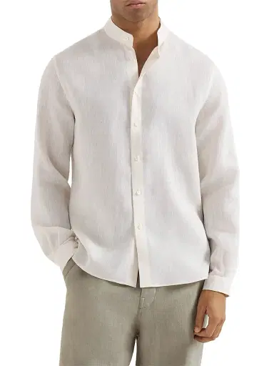 Brunello Cucinelli Men's Linen Easy Fit Shirt with Mandarin Collar - Panama | Thumbnail 2 Brunello Cucinelli Men's Linen Easy Fit Shirt with Mandarin Collar - Panama | Thumbnail 2