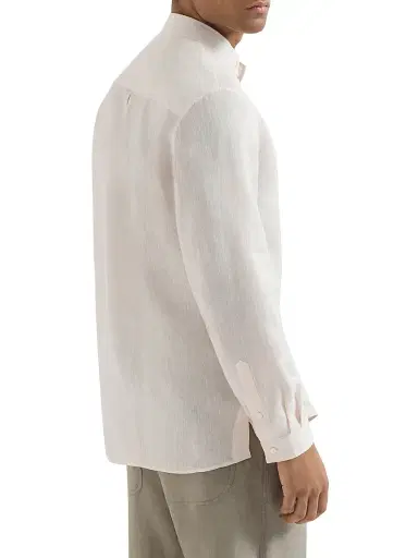 Brunello Cucinelli Men's Linen Easy Fit Shirt with Mandarin Collar - Panama | Thumbnail 3 Brunello Cucinelli Men's Linen Easy Fit Shirt with Mandarin Collar - Panama | Thumbnail 3