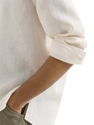 Brunello Cucinelli Men's Linen Easy Fit Shirt with Mandarin Collar - Panama | Thumbnail 5 Brunello Cucinelli Men's Linen Easy Fit Shirt with Mandarin Collar - Panama | Thumbnail 5