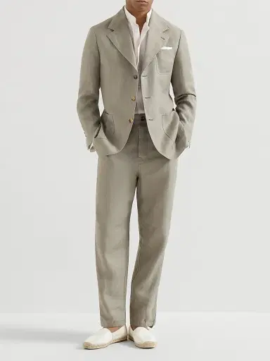 Brunello Cucinelli Men's Linen Easy Fit Shirt with Mandarin Collar - Panama | Thumbnail 6 Brunello Cucinelli Men's Linen Easy Fit Shirt with Mandarin Collar - Panama | Thumbnail 6
