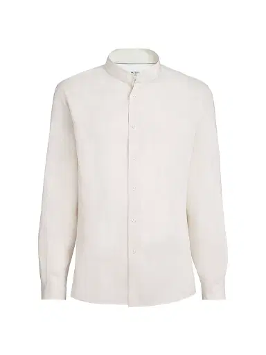 Brunello Cucinelli Men's Linen Easy Fit Shirt with Mandarin Collar - Panama | Thumbnail 1 Brunello Cucinelli Men's Linen Easy Fit Shirt with Mandarin Collar - Panama | Thumbnail 1
