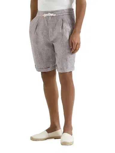 Brunello Cucinelli Men's Linen and Hemp Diagonal Bermuda Shorts - Light Brown | Thumbnail 2 Brunello Cucinelli Men's Linen and Hemp Diagonal Bermuda Shorts - Light Brown | Thumbnail 2