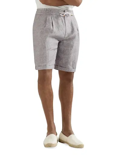 Brunello Cucinelli Men's Linen and Hemp Diagonal Bermuda Shorts - Light Brown | Thumbnail 3 Brunello Cucinelli Men's Linen and Hemp Diagonal Bermuda Shorts - Light Brown | Thumbnail 3