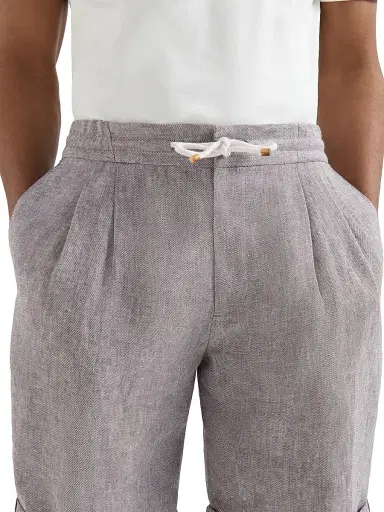 Brunello Cucinelli Men's Linen and Hemp Diagonal Bermuda Shorts - Light Brown | Thumbnail 5 Brunello Cucinelli Men's Linen and Hemp Diagonal Bermuda Shorts - Light Brown | Thumbnail 5