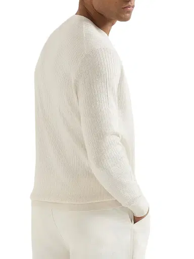 Brunello Cucinelli Men's Cotton Textured Rib Lightweight Sweater - White - Size 46 | Thumbnail 3 Brunello Cucinelli Men's Cotton Textured Rib Lightweight Sweater - White - Size 46 | Thumbnail 3