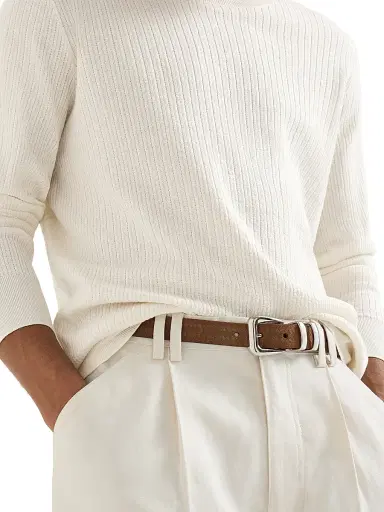 Brunello Cucinelli Men's Cotton Textured Rib Lightweight Sweater - White - Size 46 | Thumbnail 4 Brunello Cucinelli Men's Cotton Textured Rib Lightweight Sweater - White - Size 46 | Thumbnail 4