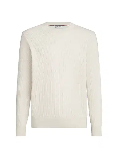 Brunello Cucinelli Men's Cotton Textured Rib Lightweight Sweater - White - Size 46 | Thumbnail 1 Brunello Cucinelli Men's Cotton Textured Rib Lightweight Sweater - White - Size 46 | Thumbnail 1