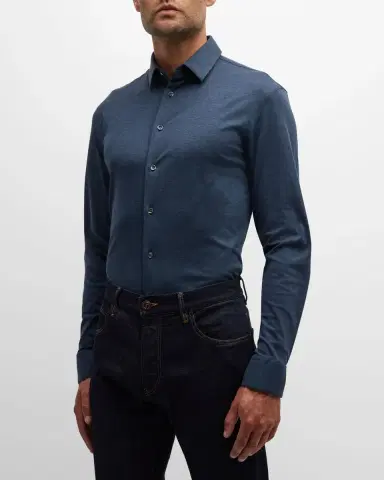 Giorgio Armani Men's Solid Cotton Stretch Sport Shirt | Thumbnail 3 Giorgio Armani Men's Solid Cotton Stretch Sport Shirt | Thumbnail 3