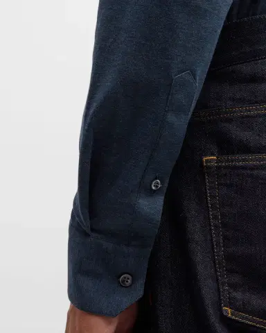 Giorgio Armani Men's Solid Cotton Stretch Sport Shirt | Thumbnail 4 Giorgio Armani Men's Solid Cotton Stretch Sport Shirt | Thumbnail 4