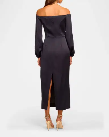 Ramy Brook Shiyan Off-Shoulder Stretch Satin Midi Dress | Thumbnail 3 Ramy Brook Shiyan Off-Shoulder Stretch Satin Midi Dress | Thumbnail 3