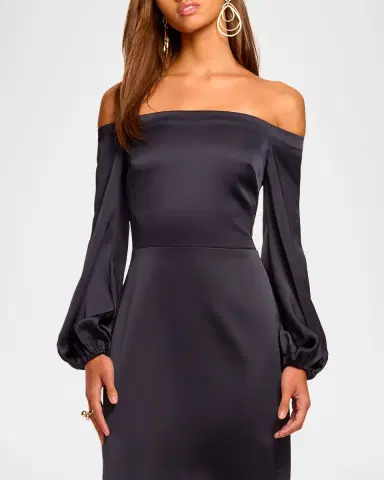Ramy Brook Shiyan Off-Shoulder Stretch Satin Midi Dress | Thumbnail 4 Ramy Brook Shiyan Off-Shoulder Stretch Satin Midi Dress | Thumbnail 4