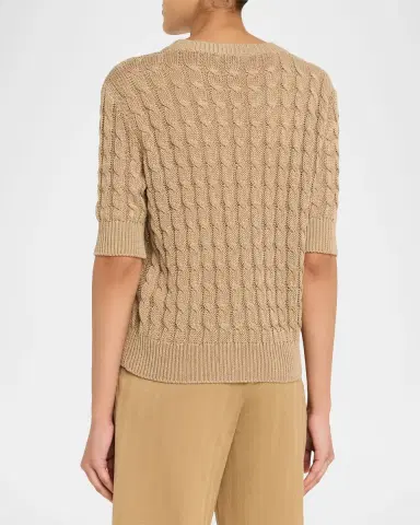 Max Mara Linen Cable-Knit Short-Sleeve Sweater | Thumbnail 2 Max Mara Linen Cable-Knit Short-Sleeve Sweater | Thumbnail 2