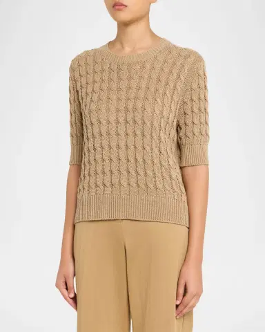 Max Mara Linen Cable-Knit Short-Sleeve Sweater | Thumbnail 3 Max Mara Linen Cable-Knit Short-Sleeve Sweater | Thumbnail 3