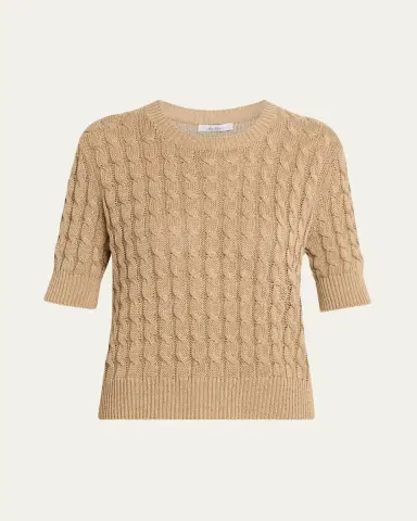 Max Mara Linen Cable-Knit Short-Sleeve Sweater | Thumbnail 5 Max Mara Linen Cable-Knit Short-Sleeve Sweater | Thumbnail 5