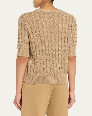 Max Mara Linen Cable-Knit Short-Sleeve Sweater | Thumbnail 7 Max Mara Linen Cable-Knit Short-Sleeve Sweater | Thumbnail 7