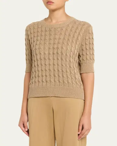 Max Mara Linen Cable-Knit Short-Sleeve Sweater | Thumbnail 8 Max Mara Linen Cable-Knit Short-Sleeve Sweater | Thumbnail 8