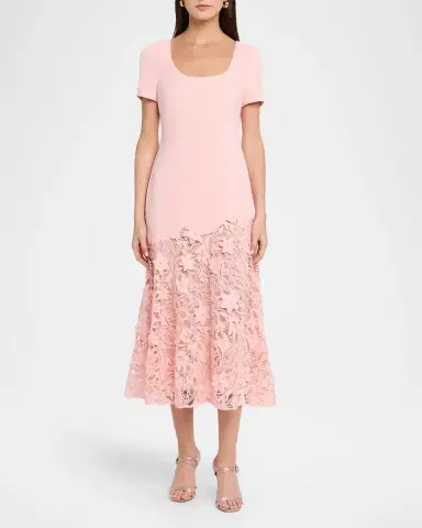 BADGLEY MISCHKA Drop-Waist Crepe & Lace Midi Dress | Thumbnail 2 BADGLEY MISCHKA Drop-Waist Crepe & Lace Midi Dress | Thumbnail 2