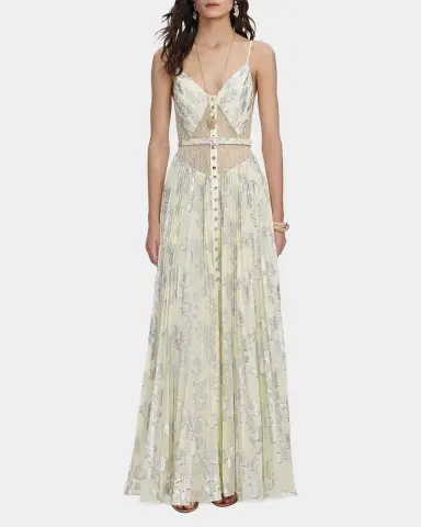 Self-Portrait Pleated Metallic Floral Maxi Dress | Thumbnail 2 Self-Portrait Pleated Metallic Floral Maxi Dress | Thumbnail 2