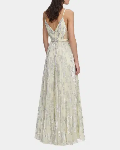 Self-Portrait Pleated Metallic Floral Maxi Dress | Thumbnail 3 Self-Portrait Pleated Metallic Floral Maxi Dress | Thumbnail 3