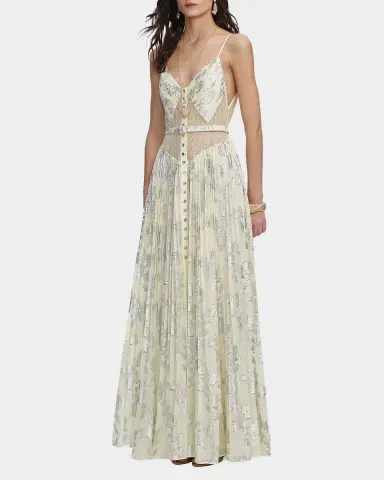 Self-Portrait Pleated Metallic Floral Maxi Dress | Thumbnail 4 Self-Portrait Pleated Metallic Floral Maxi Dress | Thumbnail 4