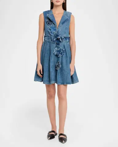 Ganni Denim Floral Appliqué Mini Dress | Thumbnail 2 Ganni Denim Floral Appliqué Mini Dress | Thumbnail 2