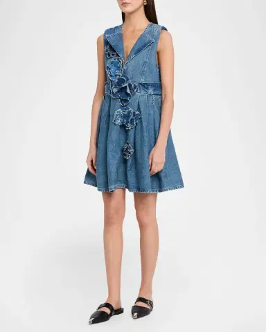 Ganni Denim Floral Appliqué Mini Dress | Thumbnail 4 Ganni Denim Floral Appliqué Mini Dress | Thumbnail 4