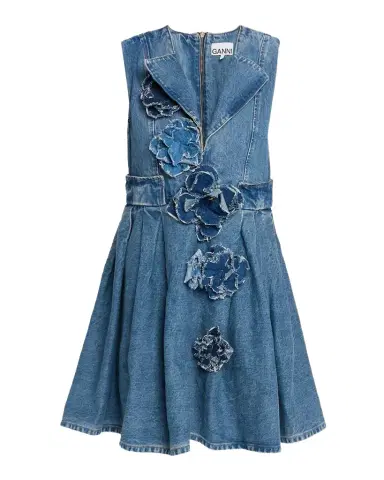 Ganni Denim Floral Appliqué Mini Dress | Thumbnail 1 Ganni Denim Floral Appliqué Mini Dress | Thumbnail 1
