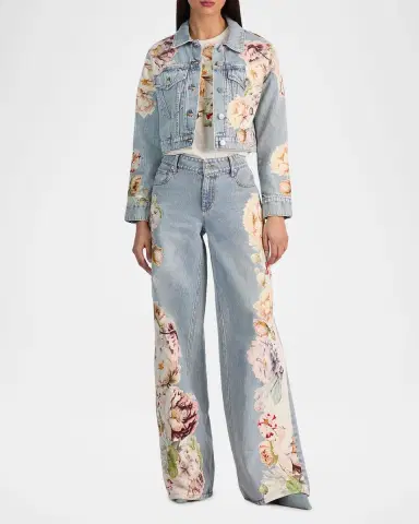 ALICE + OLIVIA Chloe Floral Embroidered Cropped Denim Jacket | Thumbnail 2 ALICE + OLIVIA Chloe Floral Embroidered Cropped Denim Jacket | Thumbnail 2