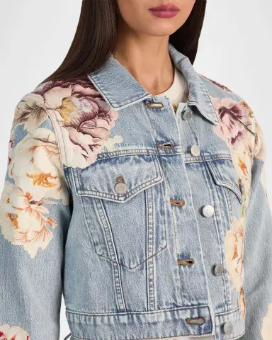 ALICE + OLIVIA Chloe Floral Embroidered Cropped Denim Jacket | Thumbnail 6 ALICE + OLIVIA Chloe Floral Embroidered Cropped Denim Jacket | Thumbnail 6
