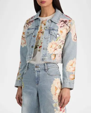 ALICE + OLIVIA Chloe Floral Embroidered Cropped Denim Jacket | Thumbnail 7 ALICE + OLIVIA Chloe Floral Embroidered Cropped Denim Jacket | Thumbnail 7