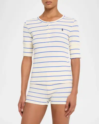 Polo Ralph Lauren Striped Waffle-Knit Henley & Shorts Pajama Set | Thumbnail 4 Polo Ralph Lauren Striped Waffle-Knit Henley & Shorts Pajama Set | Thumbnail 4