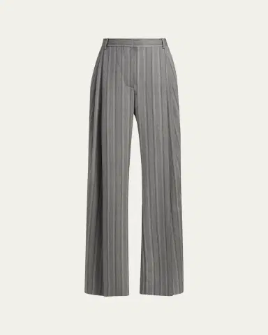 Stella McCartney Striped Wool Pleated Straight-Leg Trousers | Thumbnail 6 Stella McCartney Striped Wool Pleated Straight-Leg Trousers | Thumbnail 6